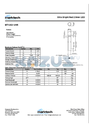 MT1363-UHR datasheet - Ultra Bright Red 2.9mm LED