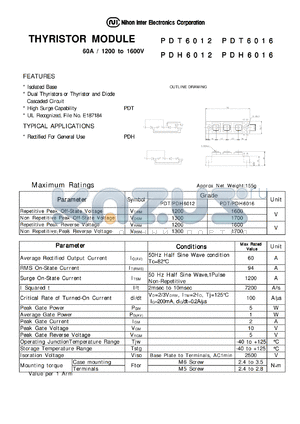 PDH6016 datasheet - THYRISTOR MODULE 60A / 1200 to 1600V