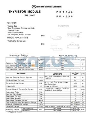 PDH608 datasheet - THYRISTOR MODULE 60A/800V