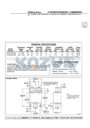 PDHN-20-500 datasheet - 0 POWER DIVIDERS / COMBINERS