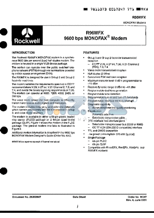 R96MFX datasheet - 9600BPS MONOFAX MODEM