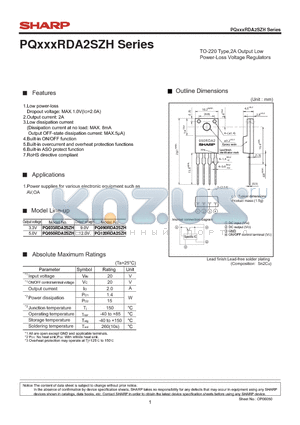 PQXXXRDA2SZH datasheet - TO-220 Type,2A Output Low Power-Loss Voltage Regulators