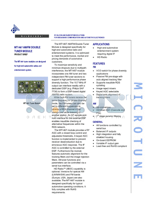 MT1467 datasheet - RF SILICON AND SUBSYSTEMS SOLUTIONS FOR BROADBAND COMMUNICATIONS AND AUTOMOTIVE ELECTRONICS