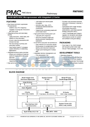 RM7000C datasheet - 64-Bit MIPS RISC Microprocessor with Integrated L2 Cache