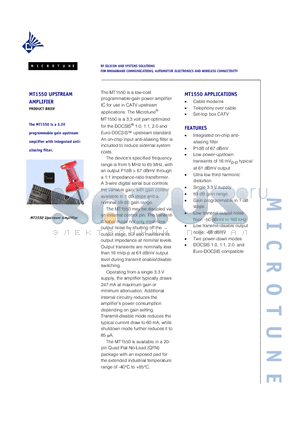 MT1550 datasheet - RF SILICON AND SYSTEMS SOLUTIONS FOR BROADBAND COMMUNICATIONS, AUTOMOTIVE ELECTRONICS AND WIRELESS CONNECTIVITY