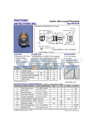 PDI-G103 datasheet - GaAlAs (880 nm peak) Photodiode