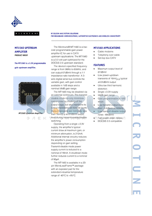MT1560 datasheet - RF SILICON AND SYSTEMS SOLUTIONS FOR BROADBAND COMMUNICATIONS, AND AUTOMOTIVE ELECTRONICS