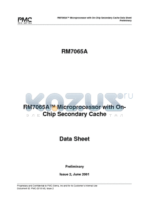 RM7065 datasheet - RM7065A Microprocessor with On-Chip Secondary Cache Data Sheet Preliminary