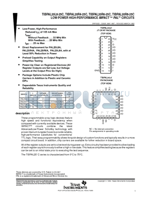 TIBPAL20L8-25C datasheet - LOW-POWER HIGH-PERFORMANCE IMPACT PAL CIRCUITS