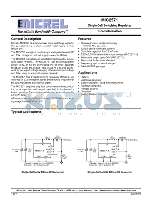 MIC2571 datasheet - Single-Cell Switching Regulator Final Information