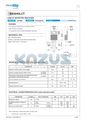 SB2045LCT datasheet - LOW VF SCHOTTKY RECTIFIER