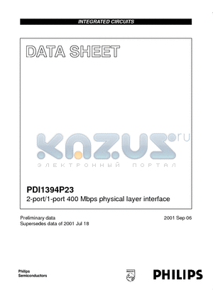 PDI1394P23BD datasheet - 2-port/1-port 400 Mbps physical layer interface