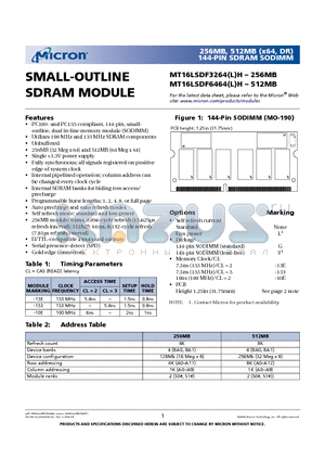MT16LSDF3264LHG-10E datasheet - SMALL-OUTLINE SDRAM MODULE
