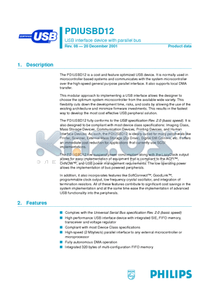 PDIUSBD12 datasheet - USB interface device with parallel bus