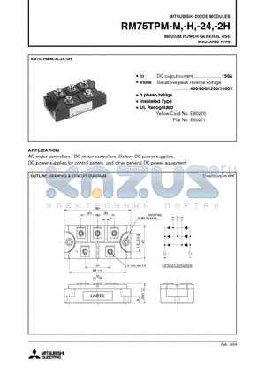 RM75TPM-H datasheet - DIODE MODULES MEDIUM POWER GENERAL USE INSULATED TYPE