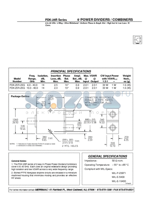 PDK-25R-25G datasheet - 0 POWER DIVIDERS / COMBINERS