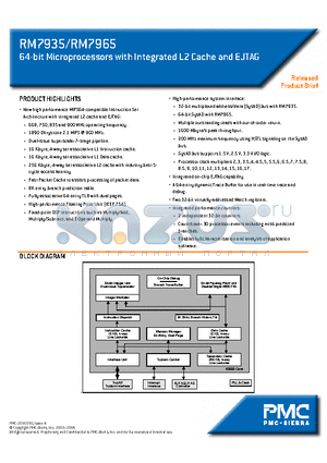 RM7965 datasheet - 64-bit Microprocessors with Integrated L2 Cache and EJTAG