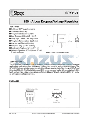 SPX1121M3 datasheet - 150mA Low Dropout Voltage Regulator