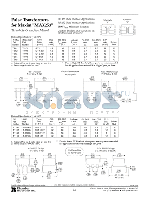 T-1107 datasheet - Pulse Transformers for Maxim 