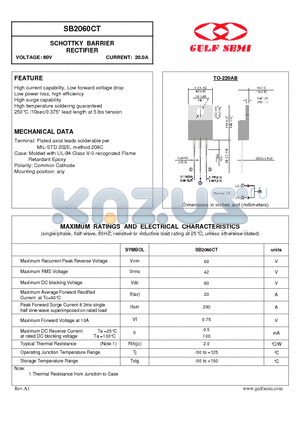 SB2060CT datasheet - SCHOTTKY BARRIER RECTIFIER VOLTAGE: 60V CURRENT: 20.0A