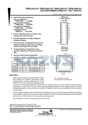 TIBPAL20R6-10CFN datasheet - HIGH-PERFORMANCE IMPACT-X PAL CIRCUITS