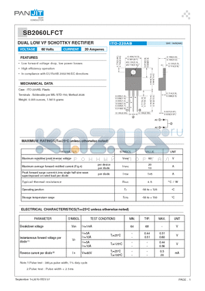 SB2060LFCT datasheet - DUAL LOW VF SCHOTTKY RECTIFIER