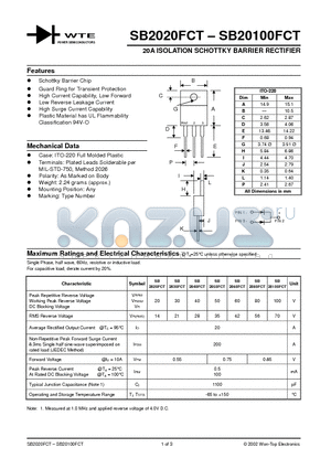 SB2080FCT datasheet - 20A ISOLATION SCHOTTKY BARRIER RECTIFIER