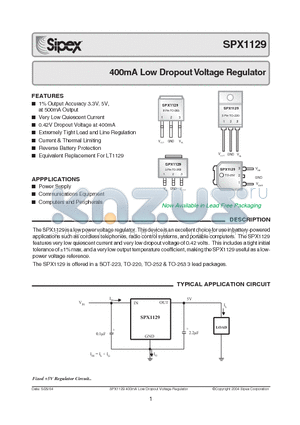 SPX1129M3-2.5 datasheet - 500mA Low Dropout Voltage Regulator