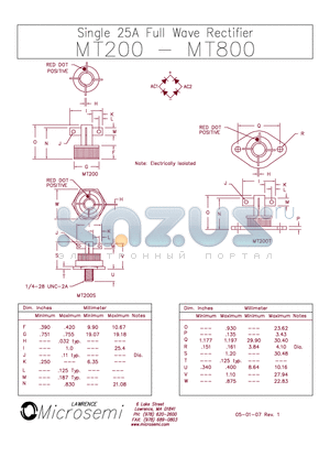 MT200 datasheet - Single 25A Full Wave Rectifier