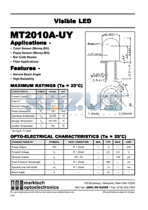MT2010A-UY datasheet - Metal Can Visible Emitter