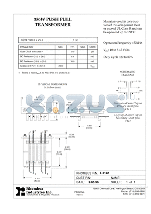T-1128 datasheet - 350W PUSH PULL TRANSFORMER