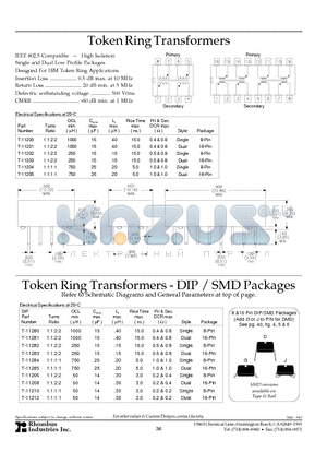 T-11284 datasheet - Token Ring Transformers - DIP / SMD Packages