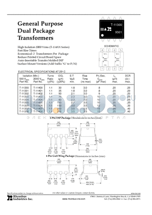 T-11302 datasheet - General Purpose Dual Package Transformers