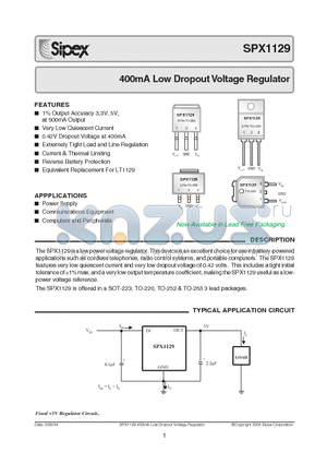 SPX1129R-5.0 datasheet - 400mA Low Dropout Voltage Regulator