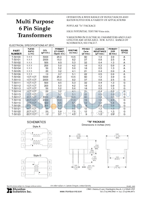 T-11401 datasheet - Multi-Purpose Single Transformers