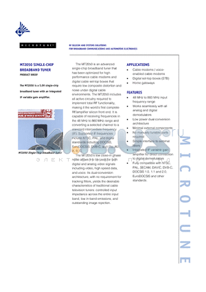 MT2050 datasheet - RF SILICON AND SYSTEMS SOLUTIONS FOR BROADBAND COMMUNICATIONS AND AUTOMOTIVE ELECTRONICS