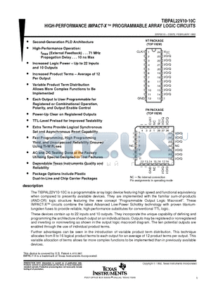 TIBPAL22V10-10CFN datasheet - HIGH-PERFORMANCE IMPACT-X E PROGRAMMABLE ARRAY LOGIC CIRCUITS