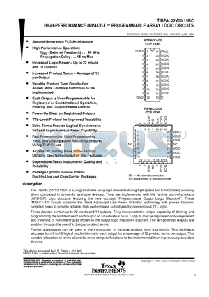 TIBPAL22V10-15BCNT datasheet - HIGH-PERFORMANCE IMPACT-X E PROGRAMMABLE ARRAY LOGIC CIRCUITS