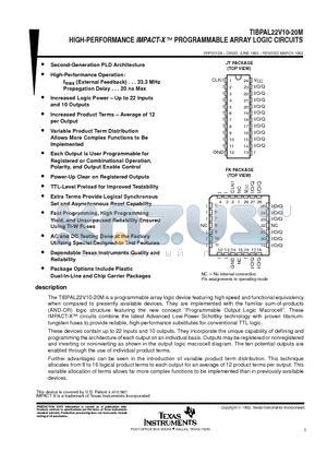 TIBPAL22V10-20MJT datasheet - HIGH-PERFORMANCE IMPACT-X E PROGRAMMABLE ARRAY LOGIC CIRCUITS