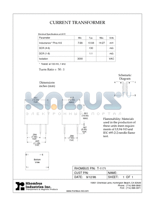 T-1171 datasheet - CURRENT TRANSFORMER