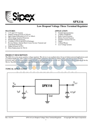 SPX116M1-3.5 datasheet - Low Dropout Voltage Three Terminal Regulator