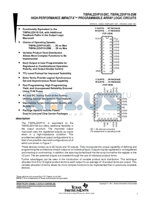 TIBPAL22VP10-20C datasheet - HIGH-PERFORMANCE IMPACT-X E PROGRAMMABLE ARRAY LOGIC CIRCUITS