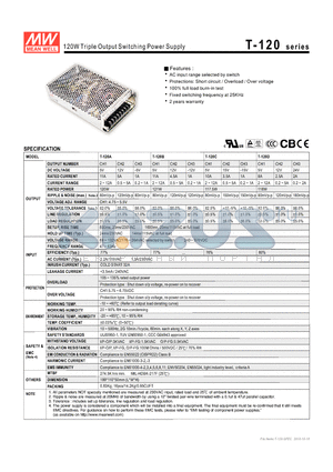 T-120 datasheet - 120W Triple Output Switching Power Supply