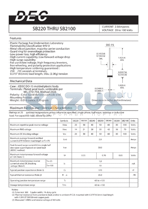 SB220 datasheet - CURRENT 2.0Amperes VOLTAGE 20 to 100 Volts