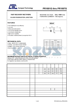 PR1002G datasheet - FAST RECOVERY RECTIFIERS GLASS PASSIVATION JUNCTION