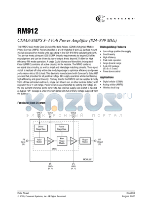 RM912 datasheet - CDMA/AMPS 3-4 Volt Power Amplifier (824-849 MHz)