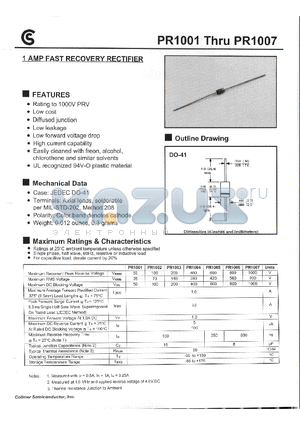 PR1002 datasheet - 1 AMP FAST RECOVERY RECTIFIER