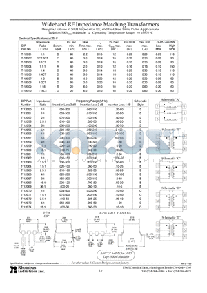 T-12050 datasheet - Wideband RF Impedance Matching Transformers