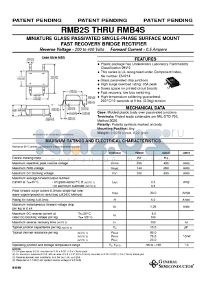 RMB4S datasheet - MINIATURE GLASS PASSIVATED SINGLE-PHASE SURFACE MOUNT FAST RECOVERY BRIDGE RECTIFIER