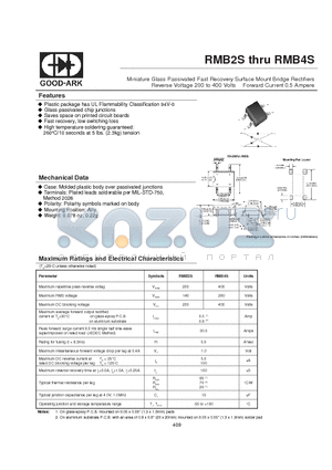 RMB4S datasheet - Miniature Glass Passivated Fast Recovery Surface Mount Bridge Rectifiers Reverse Voltage 200 to 400 Volts Forward Current 0.5 Ampere